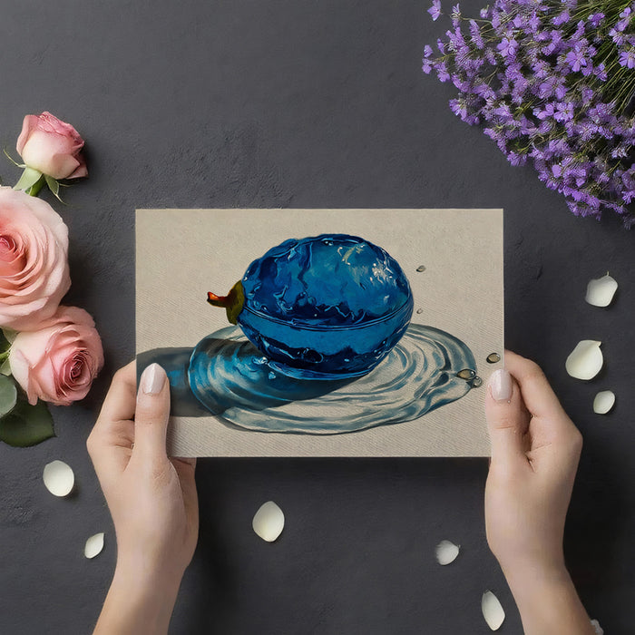 Vibrant Blue Fruit Splash Mural Wallpaper | Realist Still Life, Liquid Motion Art