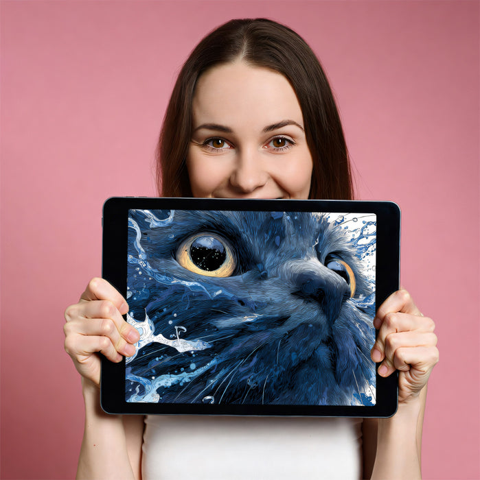 Cinematic Black Cat Water Splash Mural Wallpaper | Dramatic Blue Liquid, High Contrast Feline Art