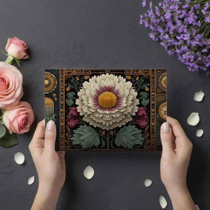 Celestial Mechanical Peony Mural Wallpaper | Ornate Gold and Black Mandala, Symbolic Floral Ar