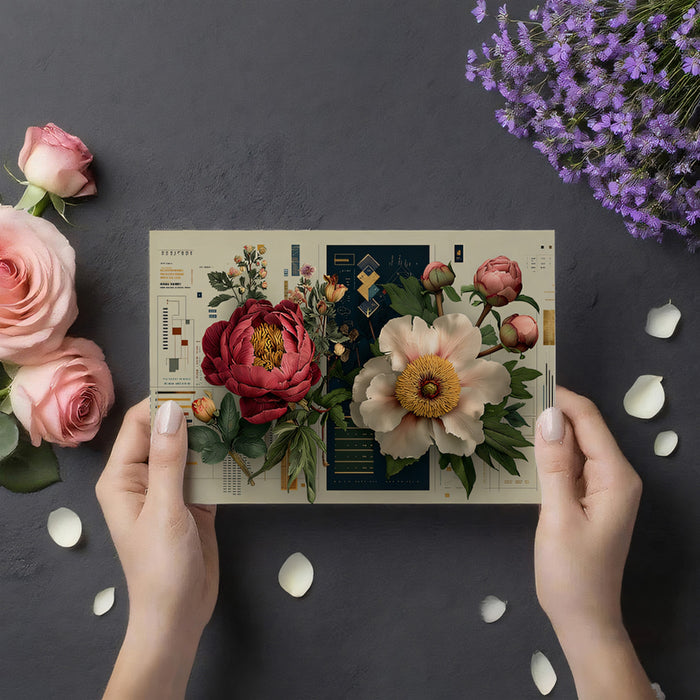 Vintage Peony Botanical Chart Mural Wallpaper | Scientific Floral Illustration, Antique Beige