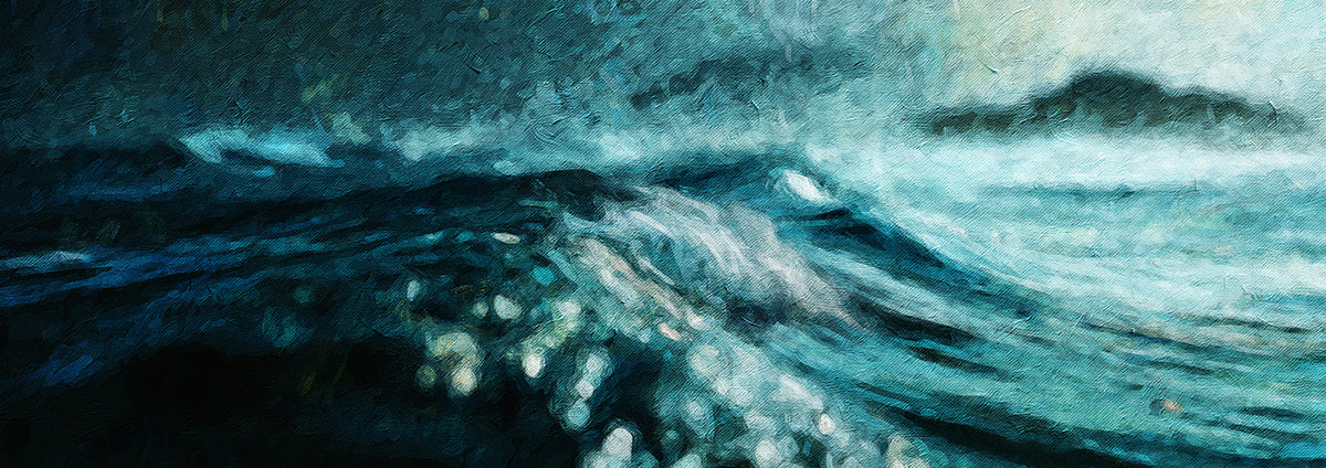 Textured Impressionist Ocean Waves Mural Wallpaper | Impasto Style Teal Seascape, Artistic Brushstrokes