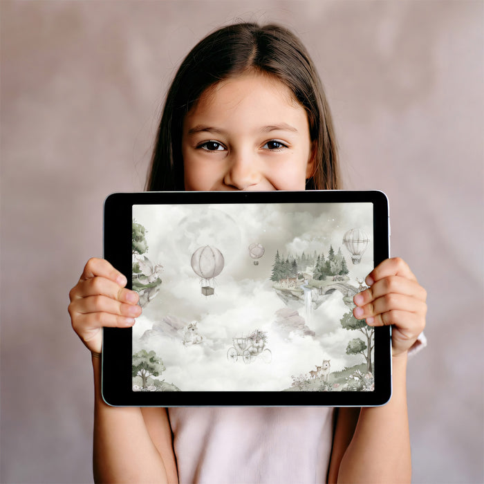 Enchanted Floating Islands Fantasy Mural Wallpaper | Whimsical Storybook Kingdom, Nursery Decor