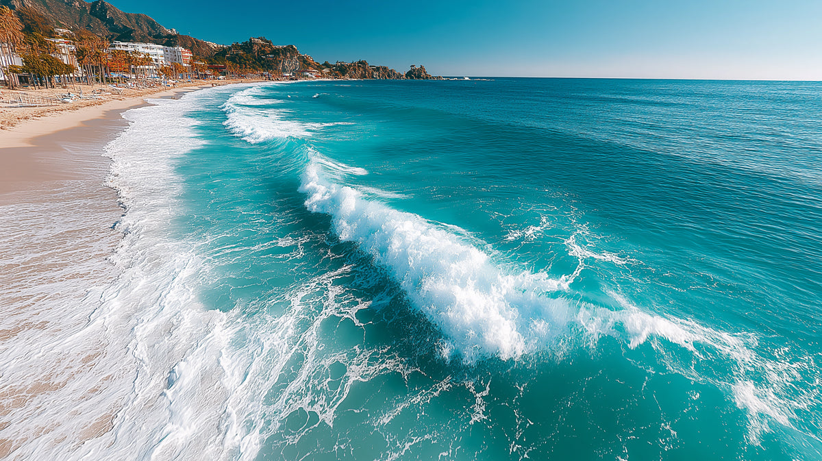 Cinematic Turquoise Ocean Wave Mural Wallpaper | Tropical Beach Horizon, Serene Coastal Photography