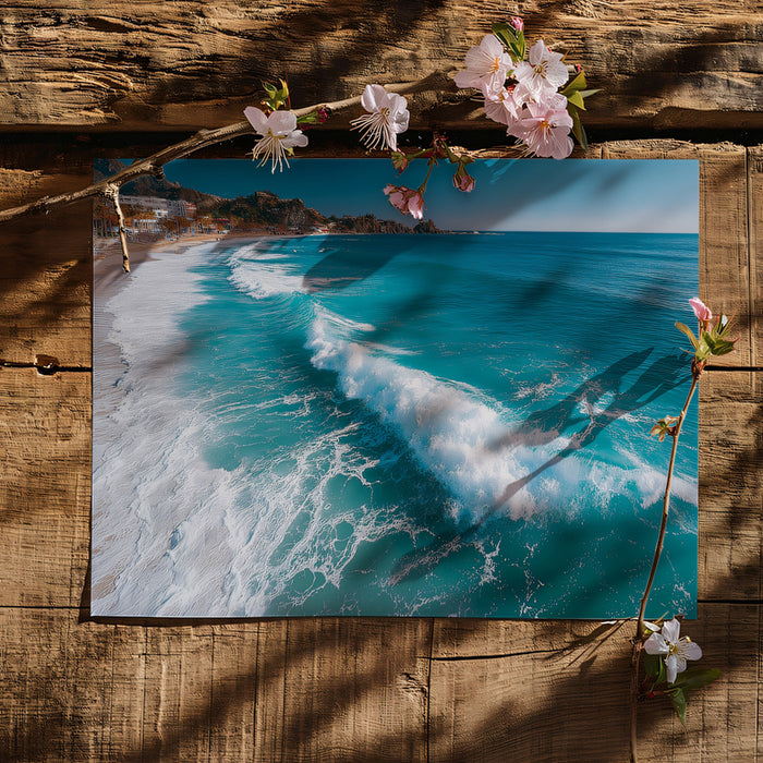 Cinematic Turquoise Ocean Wave Mural Wallpaper | Tropical Beach Horizon, Serene Coastal Photography