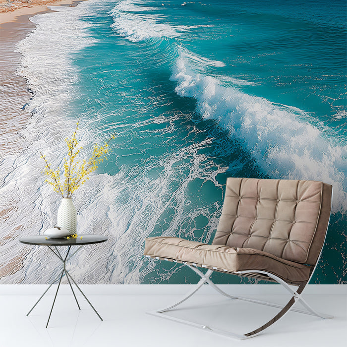 Cinematic Turquoise Ocean Wave Mural Wallpaper | Tropical Beach Horizon, Serene Coastal Photography