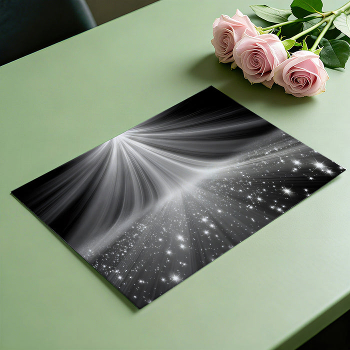 Ethereal Light Rays & Sparkling Dust Mural Wallpaper | Dramatic B&W Cinematic Atmosphere, Starry Path