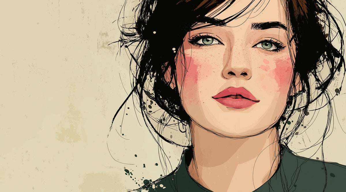 Realistic Illustrated Female Portrait Mural Wallpaper | Soft Watercolor Tones, Romantic Freckled Beauty