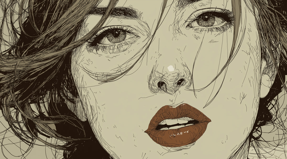 Expressive Pencil Sketch Woman Portrait Mural Wallpaper | Olive Sepia Tones, Detailed Graphite Texture