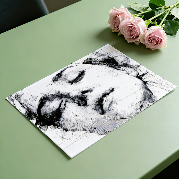 Schematic Architectural Portrait Mural Wallpaper | Grid Line Overlay, Intricate Fine Art Sketch