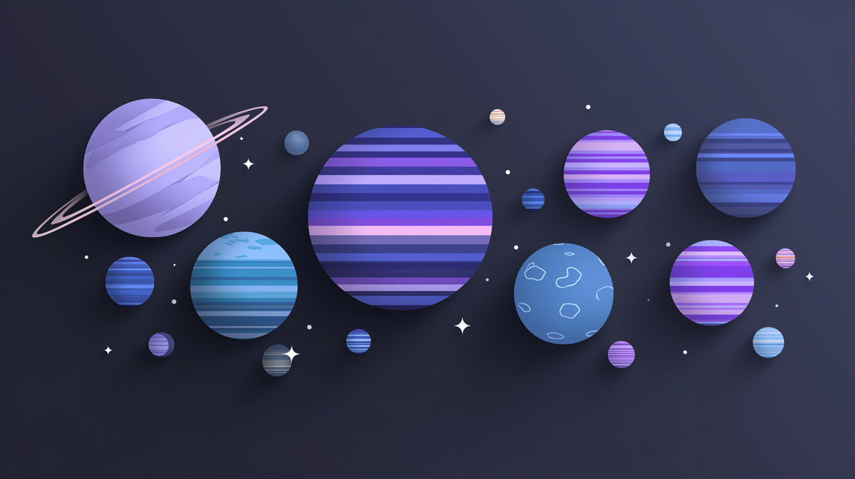 Paper Cut Style Space Planets Mural Wallpaper | Dark Purple Cartoon Galaxy