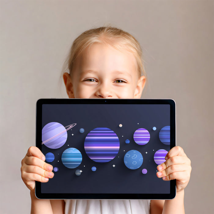 Paper Cut Style Space Planets Mural Wallpaper | Dark Purple Cartoon Galaxy