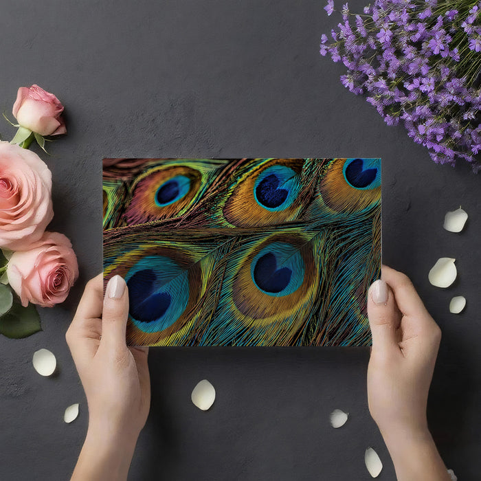 Iridescent Peacock Feather Texture Macro Mural Wallpaper | Luxury Blue Green Gold