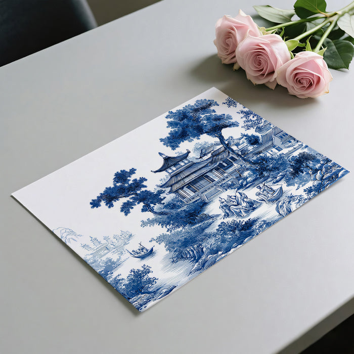 Blue White Chinoiserie Landscape Mural Wallpaper | Traditional Porcelain Style
