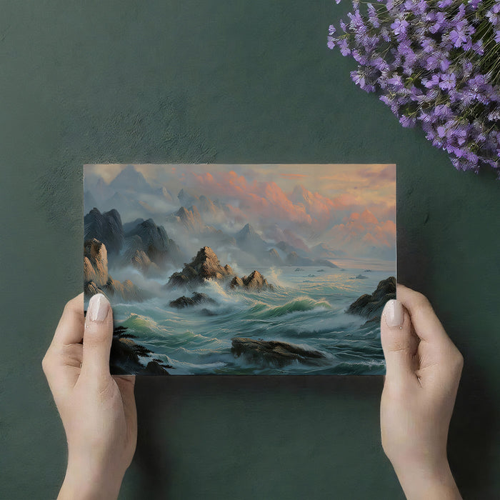 Chinese Landscape Oil Painting Mountain Sea Mural Wallpaper | Majestic Waves and Peaks