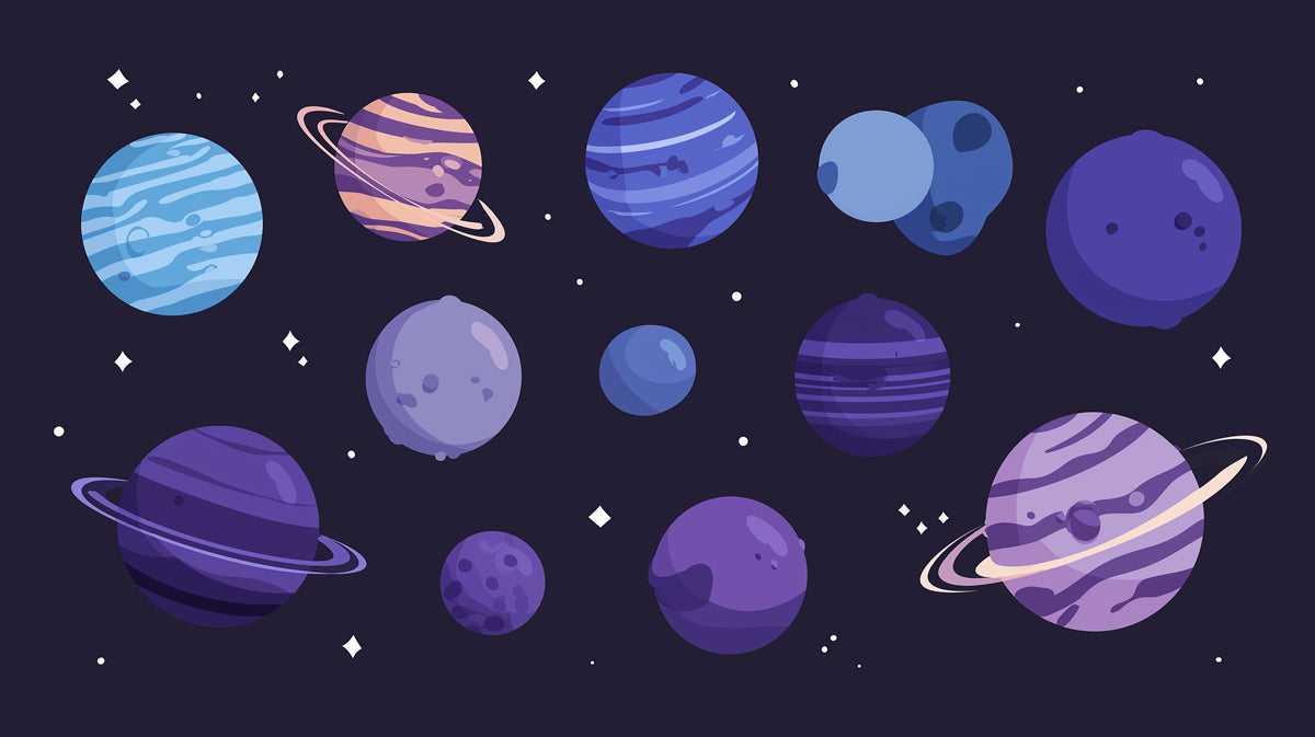 Cartoon Space Planets Pattern Mural Wallpaper | Dark Blue Kids Galaxy Theme