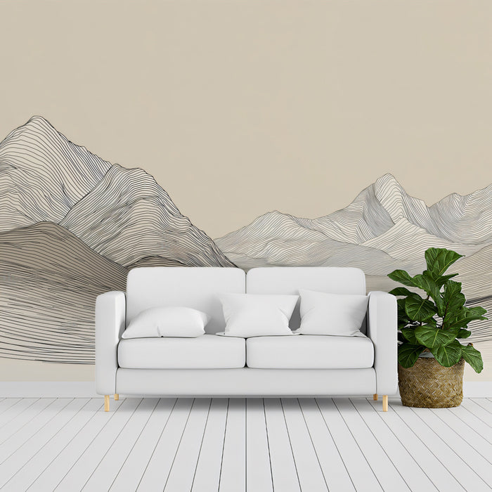 Abstract Line Art Rolling Hills Mural Wallpaper | Minimalist Contour Landscape