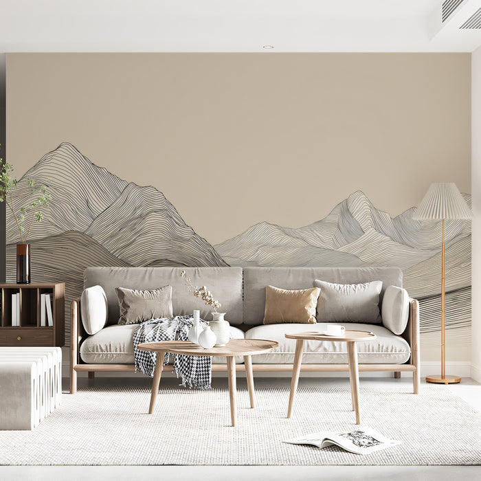 Abstract Line Art Rolling Hills Mural Wallpaper | Minimalist Contour Landscape