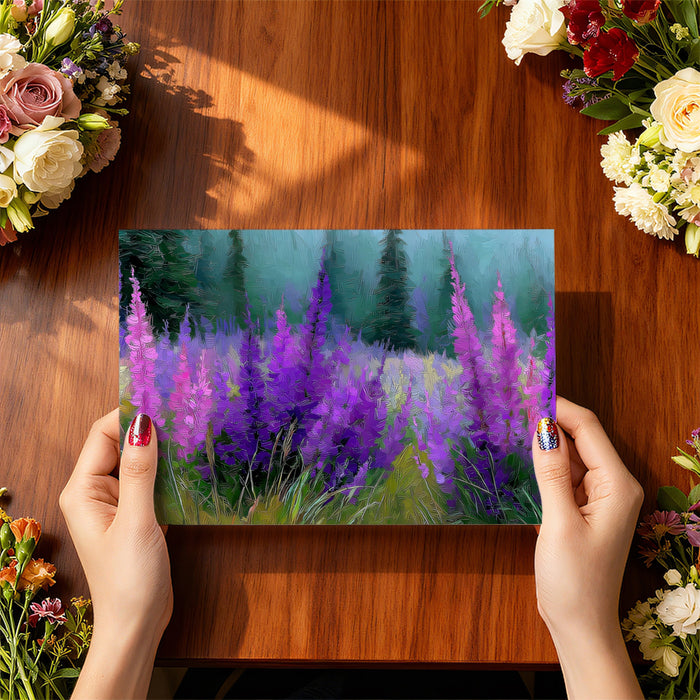 Purple Wildflowers Field Oil Painting Mural Wallpaper | Impressionist Nature Art