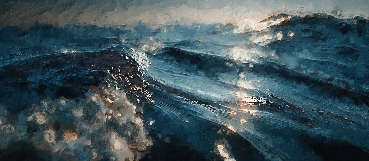 Abstract Ocean Waves Dark Blue Oil Painting Mural Wallpaper | Moody Sea Texture