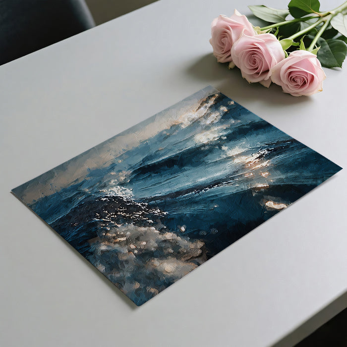 Abstract Ocean Waves Dark Blue Oil Painting Mural Wallpaper | Moody Sea Texture