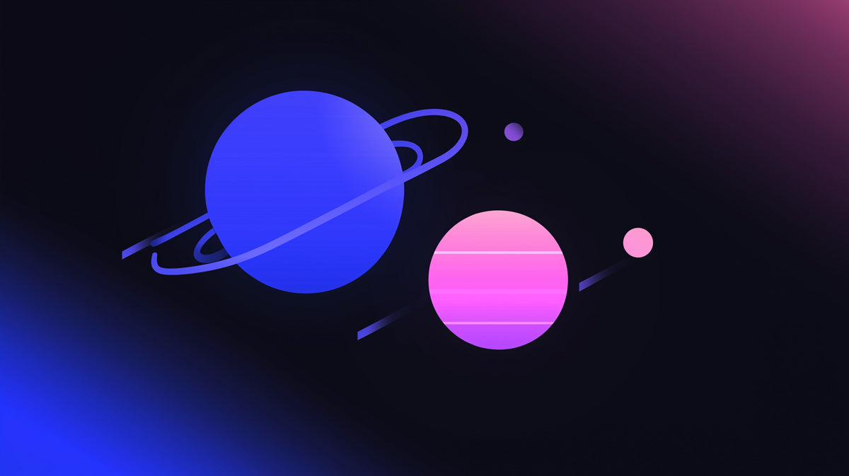 Minimalist Gradient Planets Dark Space Mural Wallpaper | Neon Cosmic Art