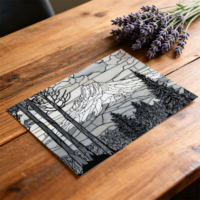 Stained Glass Mountain Forest Mural Wallpaper | Black and White Art Deco Landscape