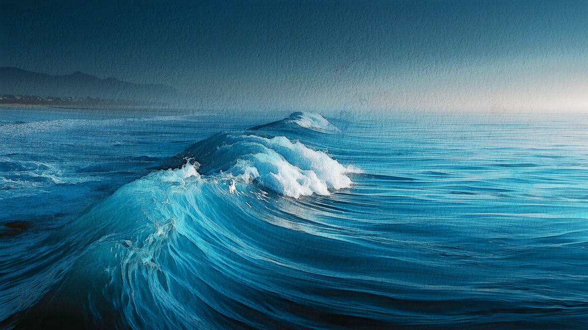 Realistic Blue Ocean Wave Oil Painting Mural Wallpaper | Textured Seascape Art