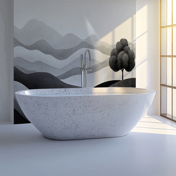 Black and White Rolling Hills with Tree Mural Wallpaper | Minimalist Monochrome Landscape