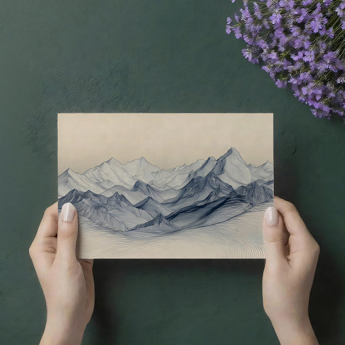 Minimalist Line Art Mountain Range Mural Wallpaper | Beige and Blue Landscape