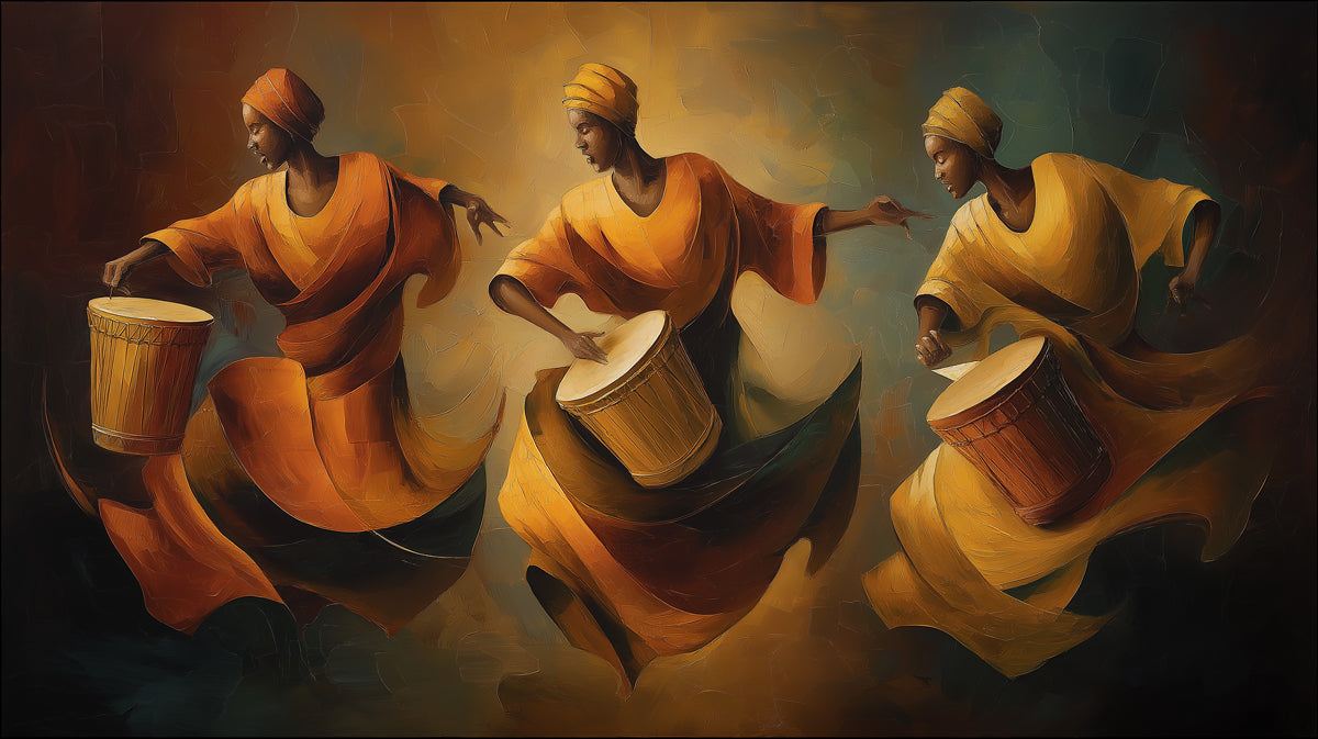 African Women Dancers Oil Painting Mural Wallpaper | Vibrant Cultural Art