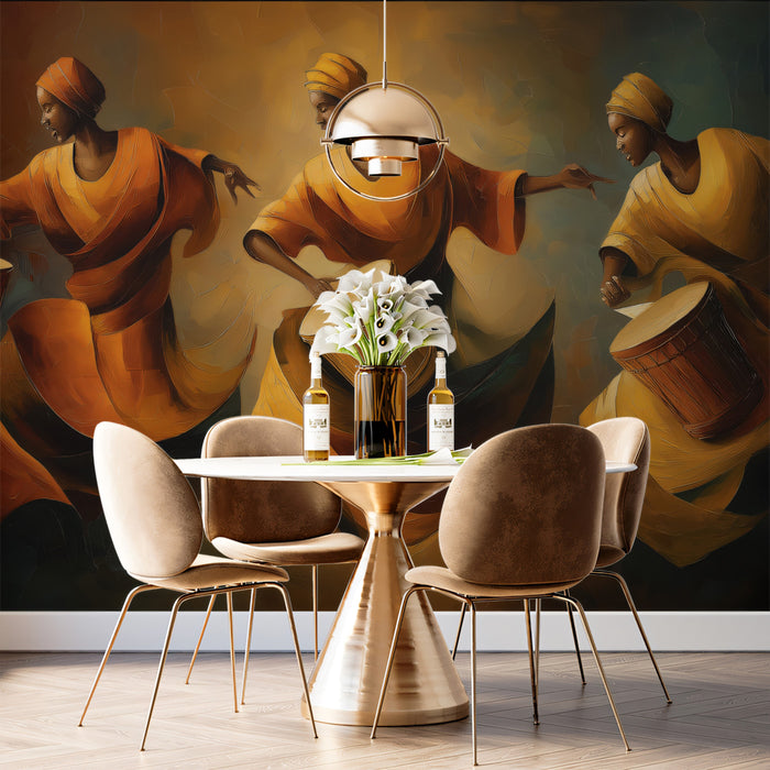 African Women Dancers Oil Painting Mural Wallpaper | Vibrant Cultural Art