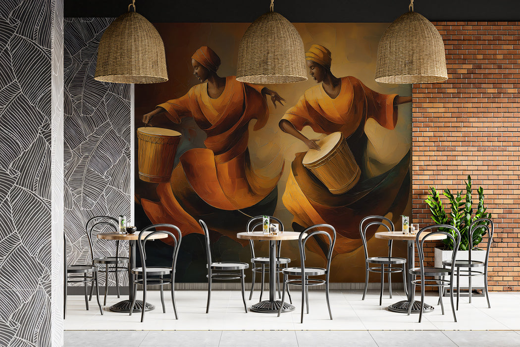 African Women Dancers Oil Painting Mural Wallpaper | Vibrant Cultural Art