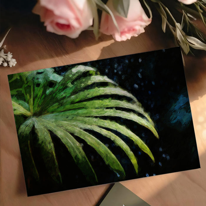 Tropical Palm Leaves Dark Green Texture Mural Wallpaper | Moody Botanical Art