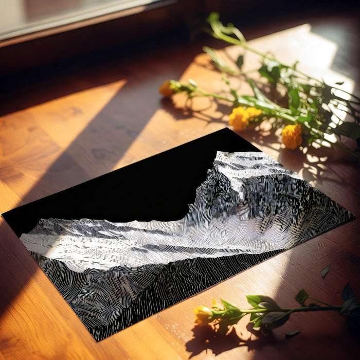 Black and White Line Art Mountain Peaks Mural Wallpaper | Dramatic Landscape Sketch