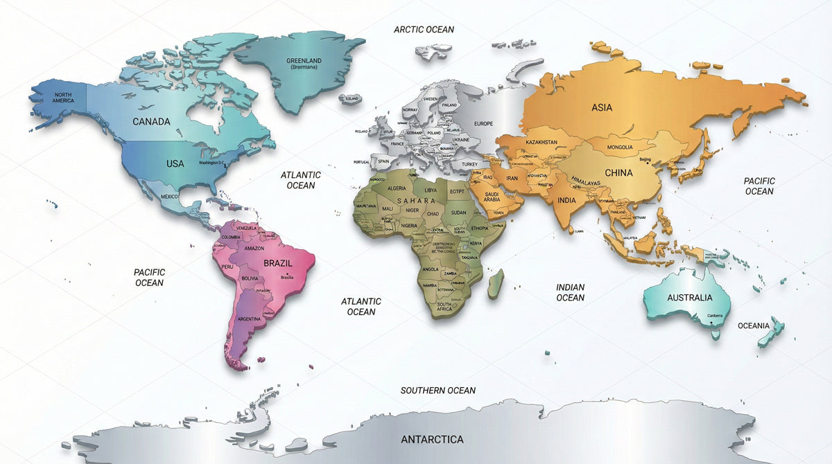 Colorful World Map Educational Mural Wallpaper | Modern Geographic Art