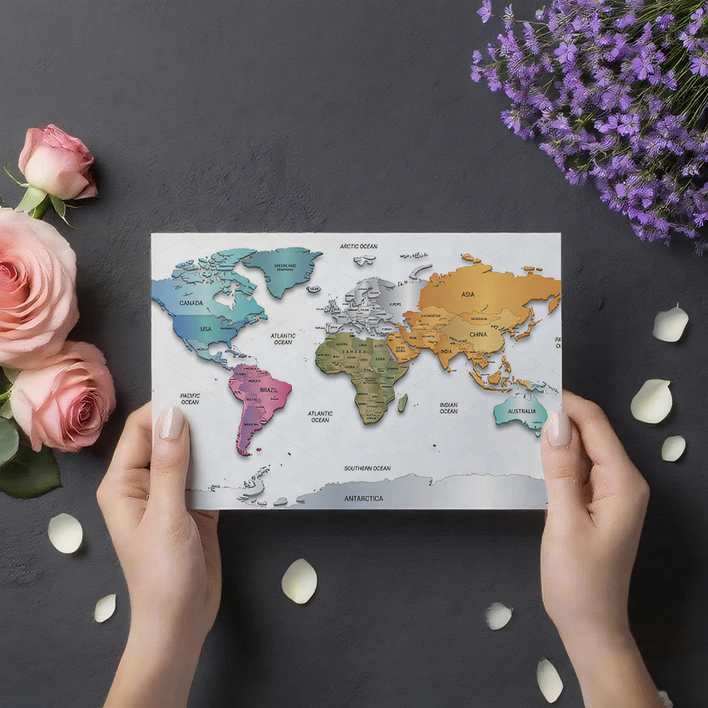 Colorful World Map Educational Mural Wallpaper | Modern Geographic Art ...