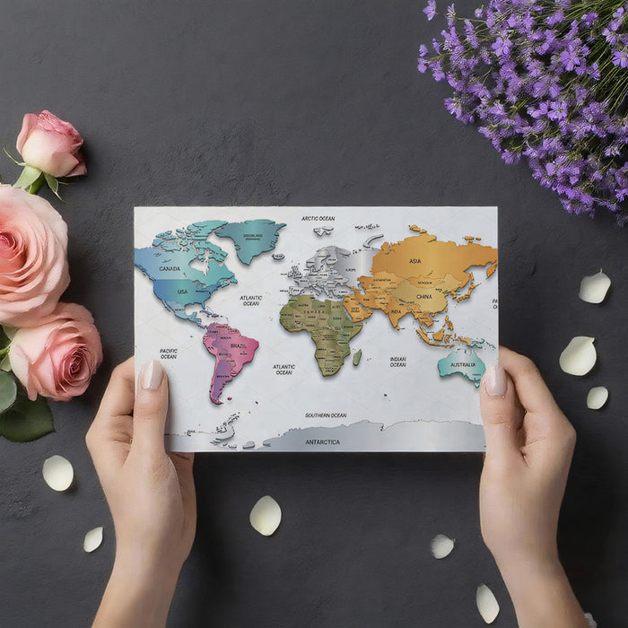 Colorful World Map Educational Mural Wallpaper | Modern Geographic Art