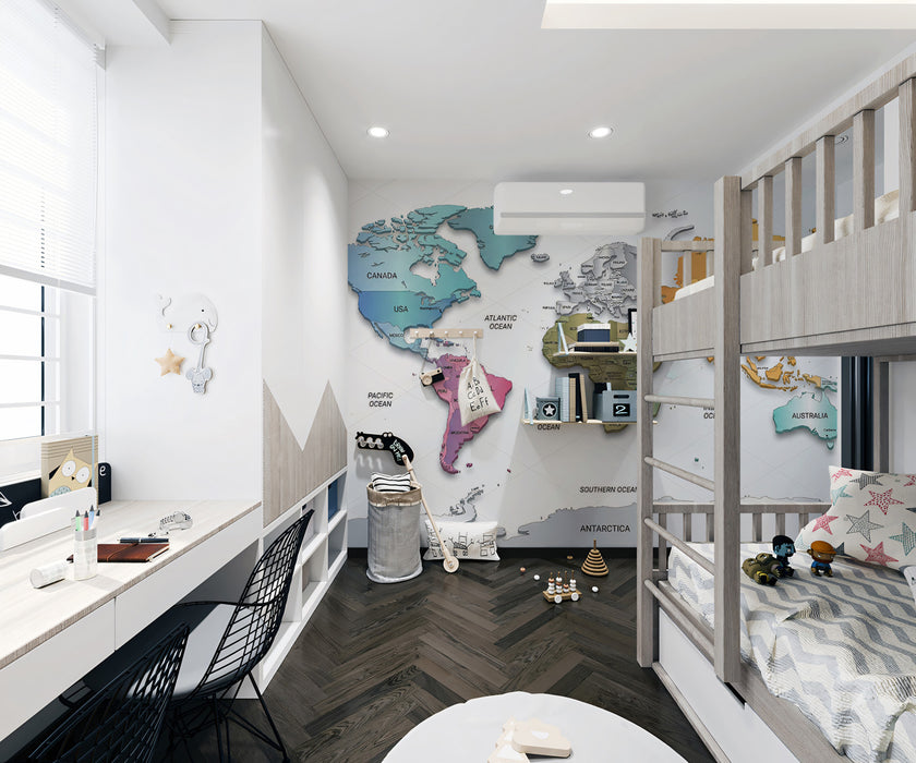 Colorful World Map Educational Mural Wallpaper | Modern Geographic Art