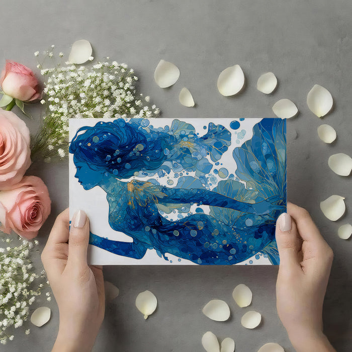 Ethereal Blue Mermaid Fantasy Illustration Mural Wallpaper | Ocean Magic Art