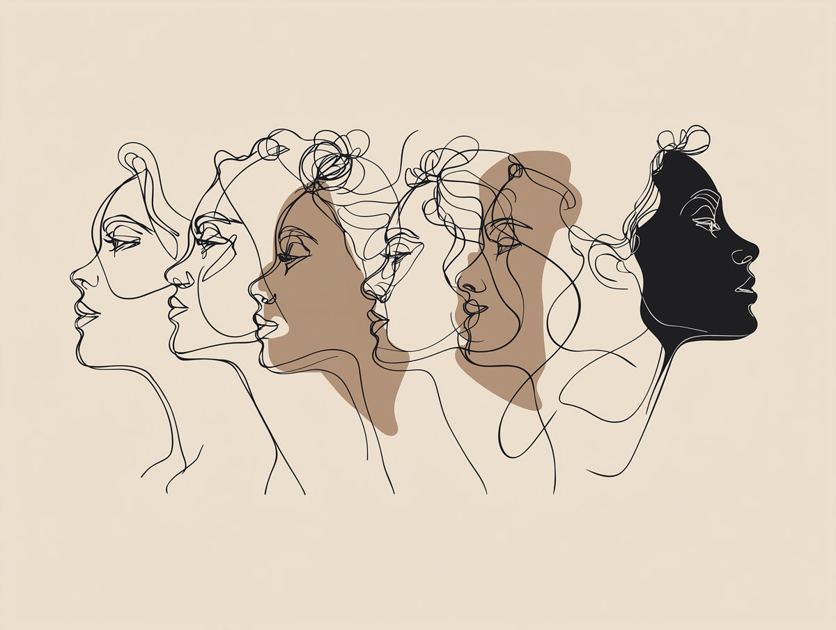 Continuous Line Art Women Faces Abstract Mural Wallpaper | Minimalist Beige Aesthetics