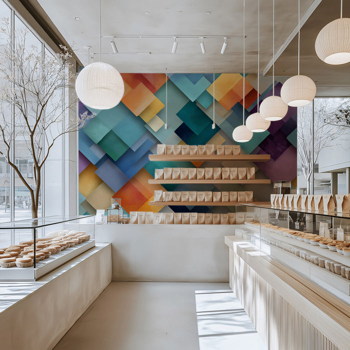 Geometric Diamond Overlap Pattern Colorful Mural Wallpaper | Abstract Modern Art