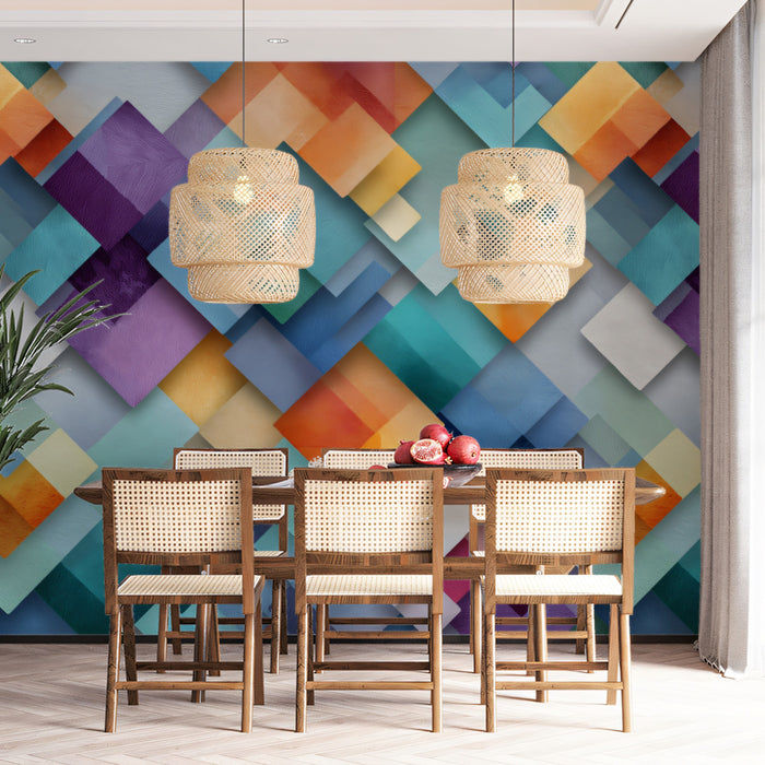 Geometric Diamond Overlap Pattern Colorful Mural Wallpaper | Abstract Modern Art