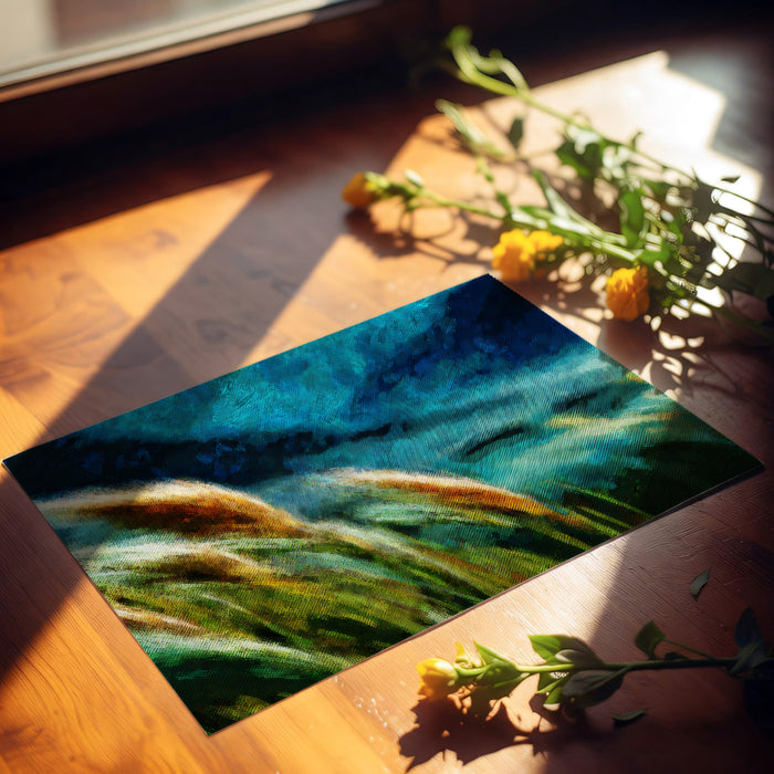 Abstract Windblown Grass Dark Blue Oil Painting Mural Wallpaper | Moody Nature Texture