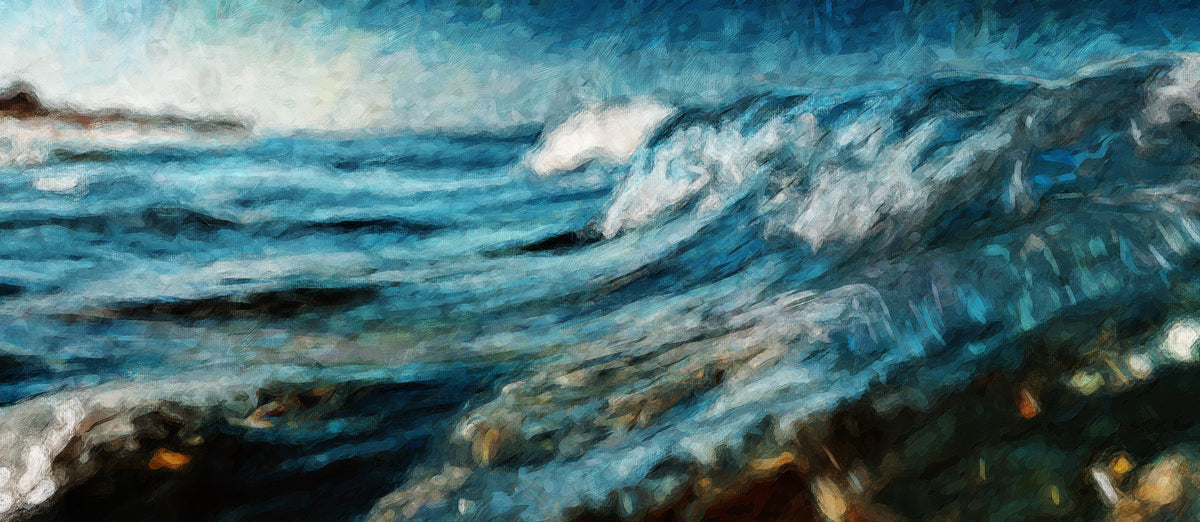 Abstract Blue Sea Waves Texture Oil Painting Mural Wallpaper | Impressionist Ocean Art