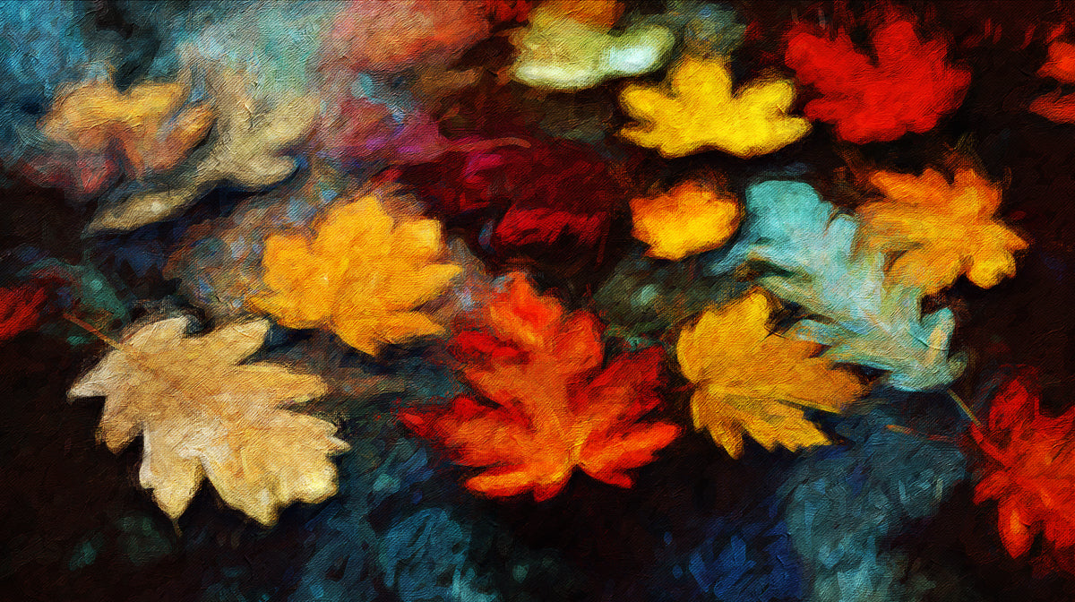 Vibrant Autumn Leaves Oil Painting Texture Mural Wallpaper | Fall Season Art