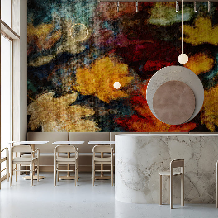 Vibrant Autumn Leaves Oil Painting Texture Mural Wallpaper | Fall Season Art