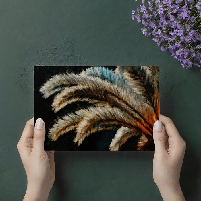 Textured Palm Leaf Close-Up Dark Oil Painting Mural Wallpaper | Moody Tropical Art