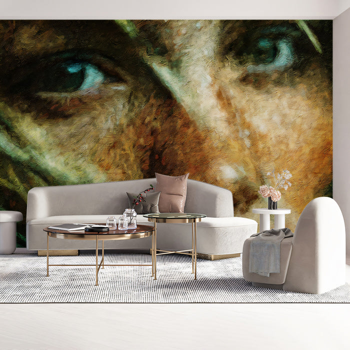 Intense Eye Portrait Close-Up Oil Painting Mural Wallpaper | Abstract Portrait Art