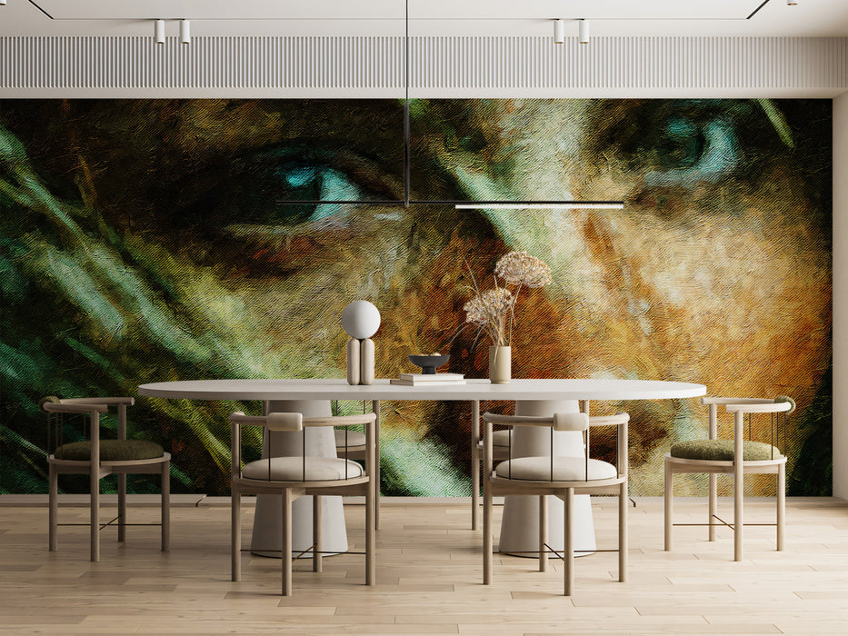 Intense Eye Portrait Close-Up Oil Painting Mural Wallpaper | Abstract Portrait Art