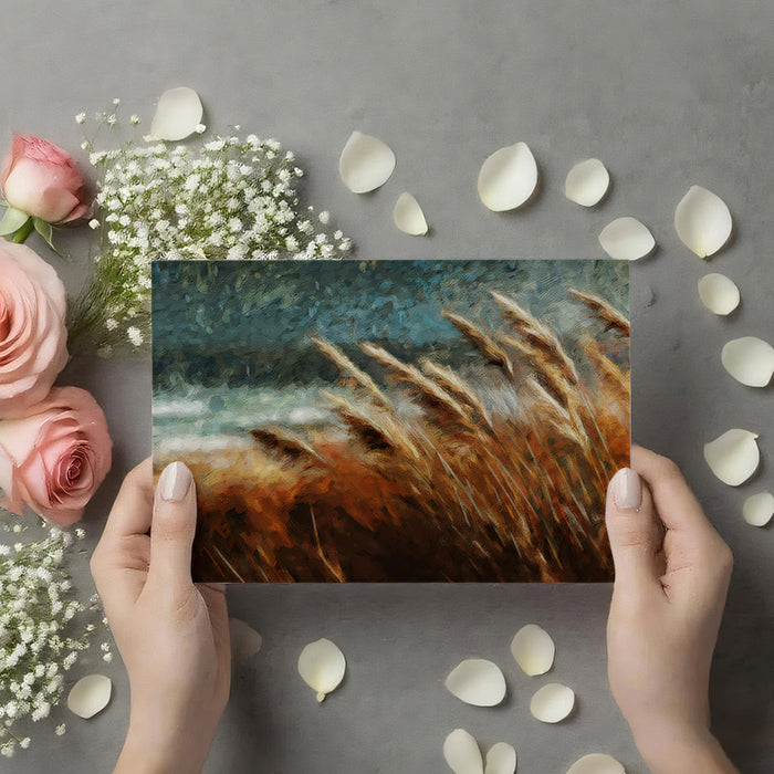 Impressionist Golden Grass Field Oil Painting Mural Wallpaper | Textured Nature Art